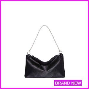 Satin Evening Clutch Purse Rhinestone Glam Formal Party Cocktail Shoulder Bag